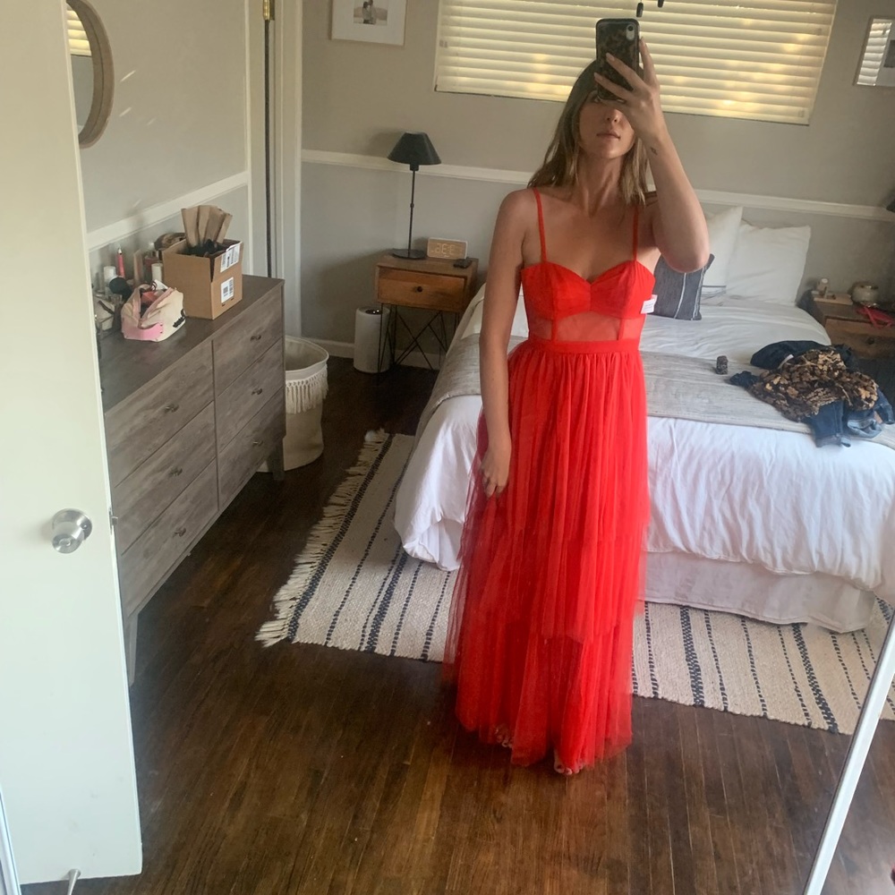 Fame and Partners Corseted Tiered Maxi Gown